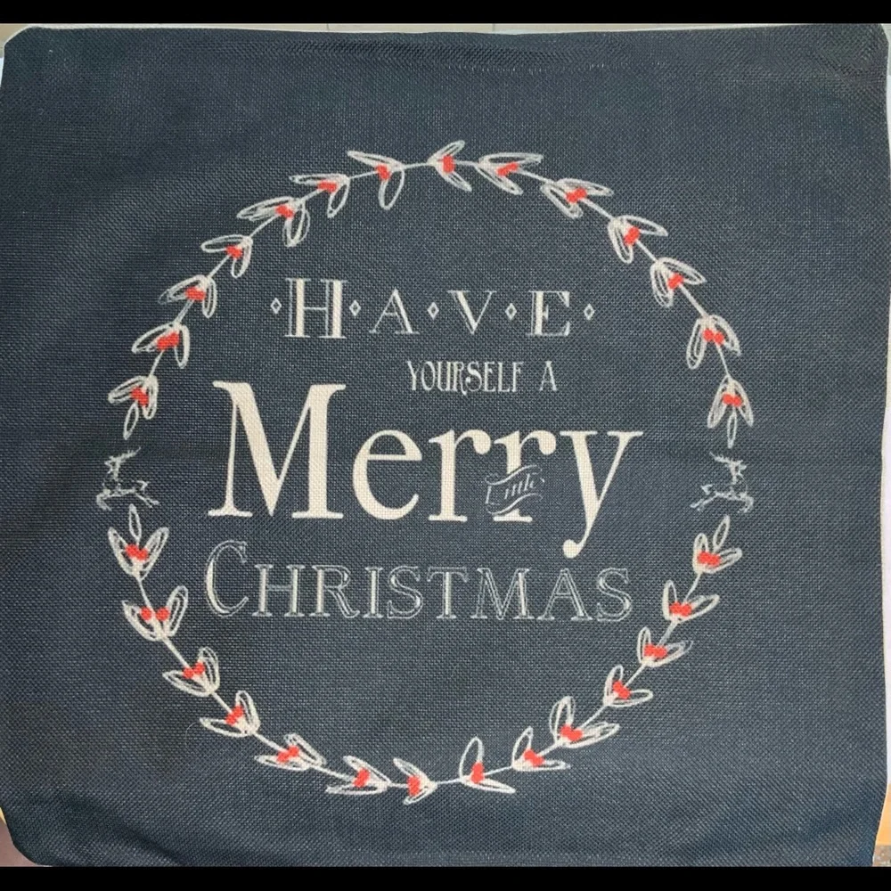 Christmas Cushion Cover 16x16 zipper opening Black and Linen